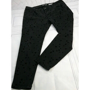 KENSIE Black W/Black Embossed Velvet Stars Ankle Mid Rise Skinny Jeans-Womens 14